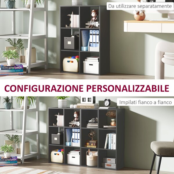 HOMCOM Libreria a Cubi con 6 Ripiani Portaoggetti in Legno dal Design Rustico, 61.5x29.5x91.5 cm, Nero | Aosom Italy