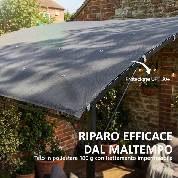 Outsunny Gazebo Pergolato da Giardino con Fori di Drenaggio 3.8x2.8m Grigio | Aosom Italy