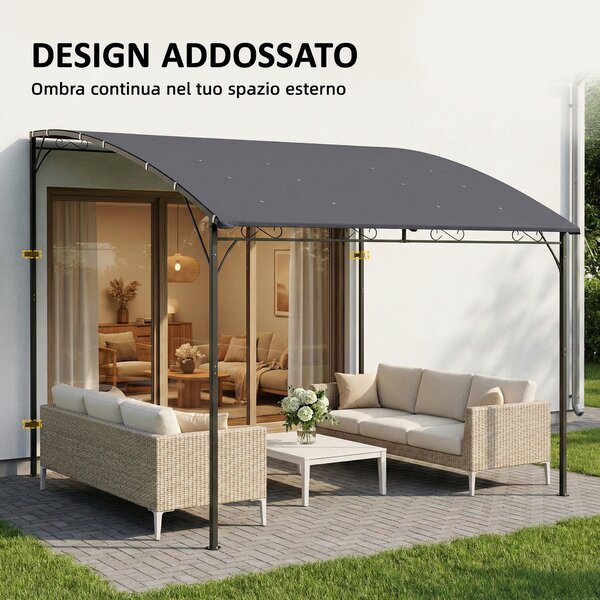 Outsunny Gazebo Pergolato da Giardino con Fori di Drenaggio 3.8x2.8m Grigio | Aosom Italy
