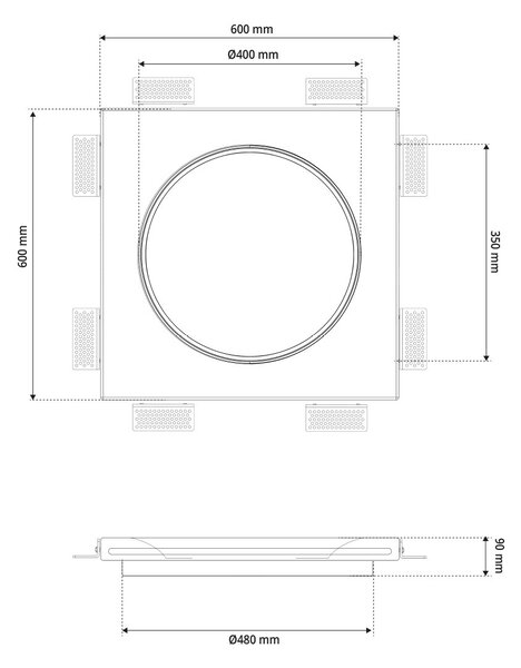 Lampada LED da incasso 175W Effetto Luna 60x60 cm in Gesso
