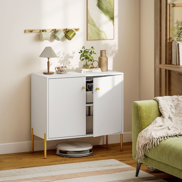 HOMCOM Madia Moderna 2 Ante, Ripiani Regolabili, Piano Effetto Marmo, Gambe in Acciaio 80 x 39,1 x 76 cm, Bianco | Aosom Italy