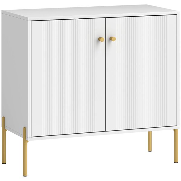 HOMCOM Madia Moderna 2 Ante, Ripiani Regolabili, Piano Effetto Marmo, Gambe in Acciaio 80 x 39,1 x 76 cm, Bianco | Aosom Italy