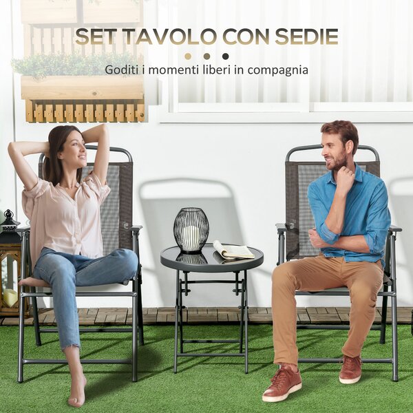 Outsunny Set da Giardino 3 Pezzi con 2 Sedie 53.5x64x93 cm e Tavolino da Caffè Ø45x50 cm, in Metallo, Marrone | Aosom Italy