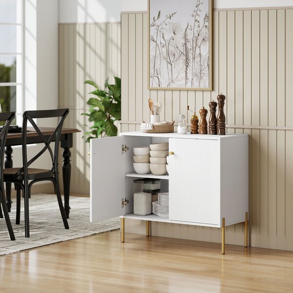 HOMCOM Madia Moderna 2 Ante, Ripiani Regolabili, Piano Effetto Marmo, Gambe in Acciaio 80 x 39,1 x 76 cm, Bianco | Aosom Italy