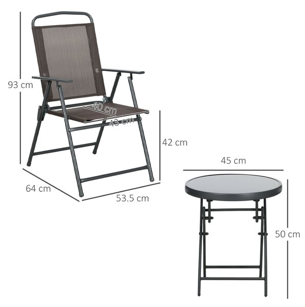 Outsunny Set da Giardino 3 Pezzi con 2 Sedie 53.5x64x93 cm e Tavolino da Caffè Ø45x50 cm, in Metallo, Marrone | Aosom Italy