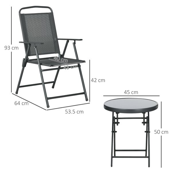 Outsunny Set da Giardino 3 Pezzi con 2 Sedie 53.5x64x93 cm e Tavolino da Caffè Ø45x50 cm, in Metallo, Grigio Scuro | Aosom Italy