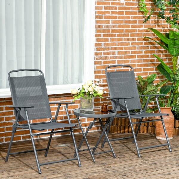 Outsunny Set da Giardino 3 Pezzi con 2 Sedie 53.5x64x93 cm e Tavolino da Caffè Ø45x50 cm, in Metallo, Grigio Scuro | Aosom Italy