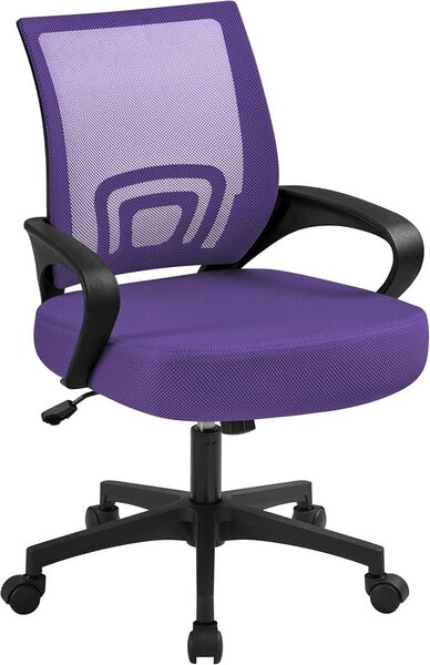 Sedia da ufficio Silecomplaza, ergonomica, con rotelle, girevole, regolabile, imbottita, realizzata in tessuto a rete traspirante, con braccioli, regolabile in altezza, capacità di carico 136 kg, colore viola