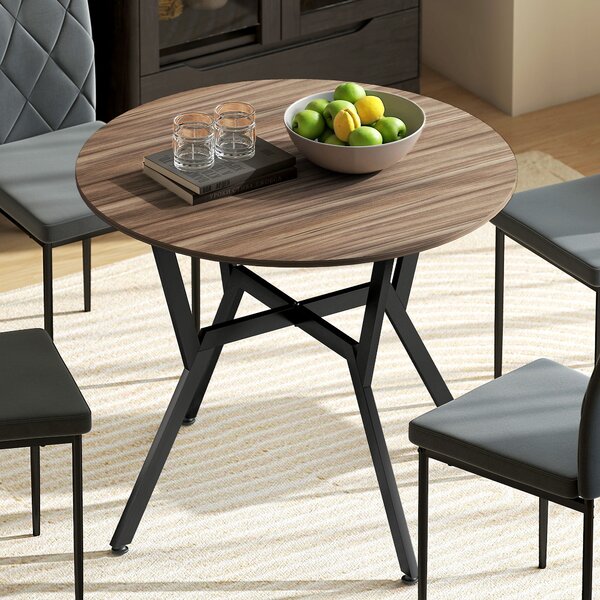 HOMCOM Tavolo Rotondo da Soggiorno per 2 Persone con Sostegno a X, in Legno e Acciaio, Ø90x76 cm, Nero e Marrone