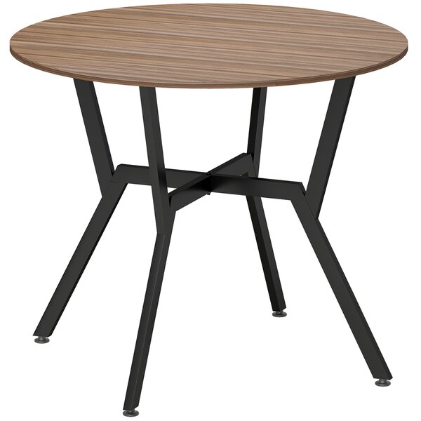 HOMCOM Tavolo Rotondo da Soggiorno per 2 Persone con Sostegno a X, in Legno e Acciaio, Ø90x76 cm, Nero e Marrone