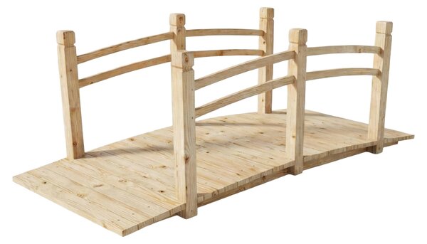 Ponte da giardino Relaxdays, con ringhiera, in legno di abete, per laghetto da giardino, A x L x P: 55 x 150 x 67 cm, 150 kg, ponte in legno, naturale