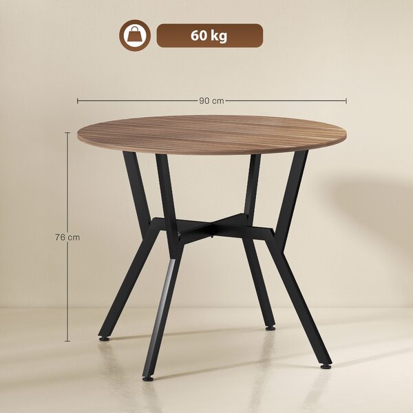 HOMCOM Tavolo Rotondo da Soggiorno per 2 Persone con Sostegno a X, in Legno e Acciaio, Ø90x76 cm, Nero e Marrone