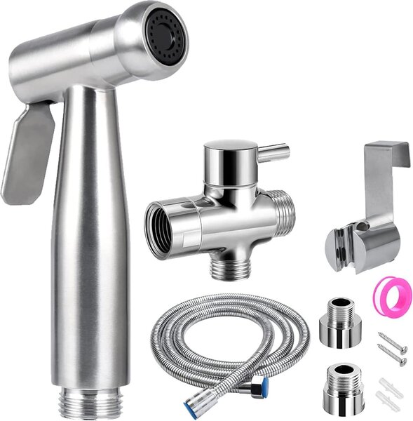 Bidet portatile Sproeier - Sproeibevestigung Mit Schlauch - Babyfeuchttuch Windelwaschmaschine - Edelstahl Reiniger - Duschsprüher - Haustier Badezimmer Toilette