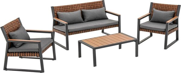 Set di mobili da giardino: divano, 2 poltrone, tavolo, grigio, 135 x 74 x 79 cm