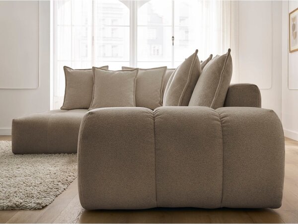 Divano angolare grigio tortora allungabile e con contenitore (penisola a sinistra/a L) con rivestimento in ciniglia Everest – Bobochic Paris
