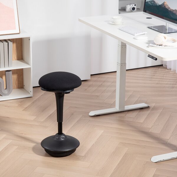 HOMCOM Sgabello da ufficio in piedi sgabello ergonomico sedile basculante a 360° ampia base 36 x 36 x 70-90 cm nero
