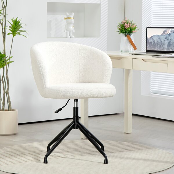 HOMCOM Sedia da ufficio ergonomica sedia girevole altezza regolabile capacità 120 kg rivestimento in tessuto bouclé bianco
