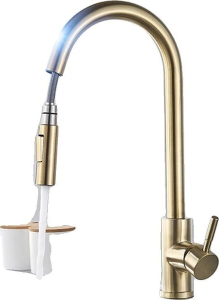 Rubinetto da cucina, tecnologia a induzione intelligente, comando touch, sensore dorato spazzolato