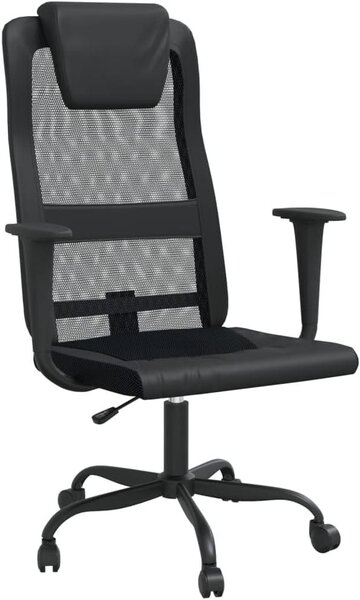 Silecomplaza, sedia da ufficio regolabile in altezza, nera, sedia ergonomica da scrivania con braccioli e poggiatesta, sedia girevole in rete e ecopelle, ideale per l'ufficio domestico e l'ufficio