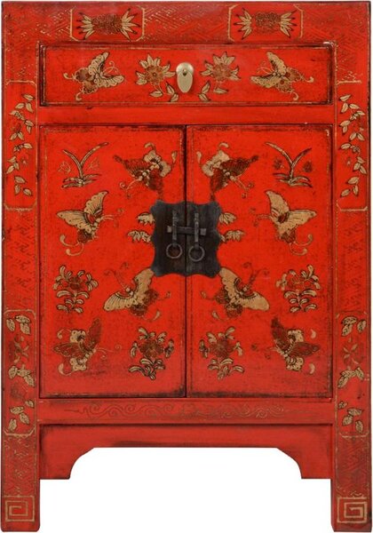 Fine Asianliving Armadio cinese Rosso Dipinto a mano Farfalle L58xP37xH85cm Armadio cinese Armadio nuziale cinese Mobili orientali Asiatici