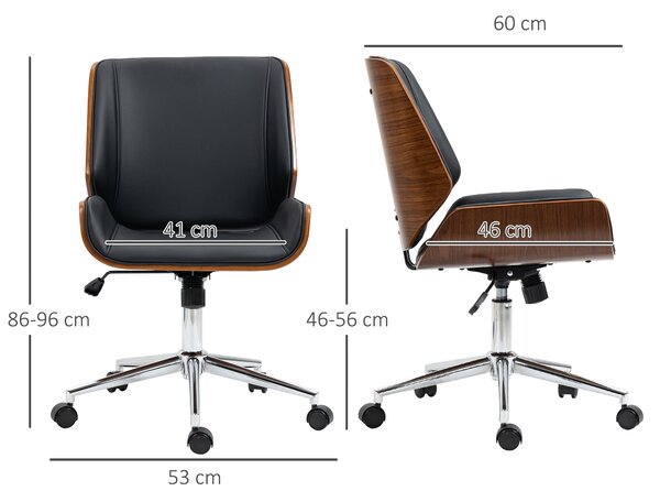 Vinsetto Sedia da Ufficio Ergonomica con schienale a ricurvo e Vintage Imbottita, in Finta Pelle, Legno e Acciaio, Nero e Marrone Scuro | Aosom Italy