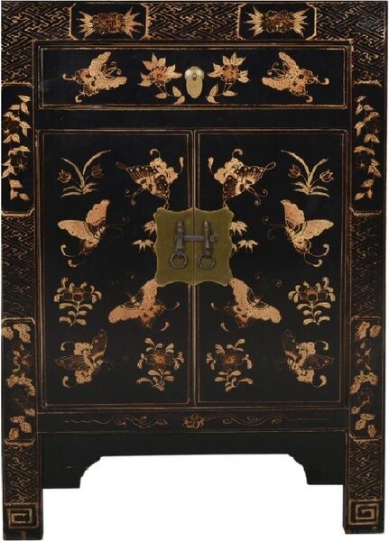 Fine Asianliving Armadio cinese Nero Farfalle Dipinto a mano L58xP37xH85cm Armadio cinese Armadio cinese da matrimonio Mobili orientali Asiatici