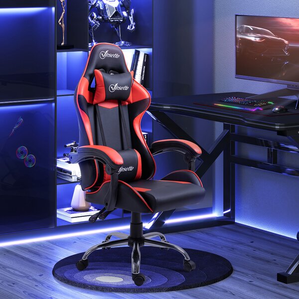 Vinsetto Sedia da gioco sedia da ufficio sedia gamer poggiatesta ergonomico altezza regolabile schienale reclinabile fino a 135°