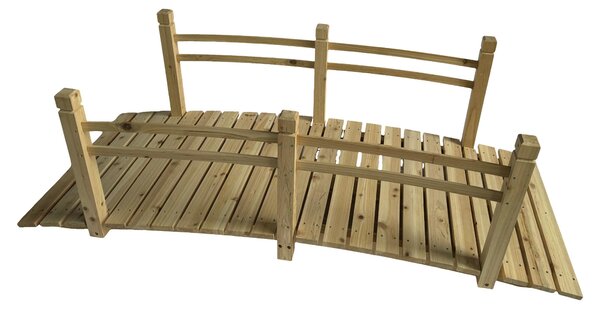 Ponte da giardino Relaxdays, con ringhiera, in legno di abete, per laghetto da giardino, A x L x P: 58 x 185 x 72 cm, 200 kg, ponte in legno, naturale