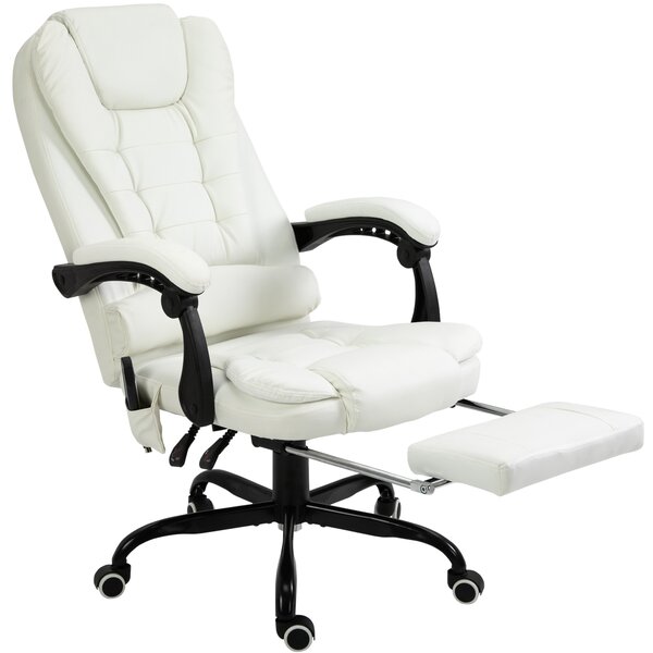Vinsetto Sedia da ufficio con massaggio, poltrona da ufficio, sedia ergonomica con altezza regolabile, schienale reclinabile e telecomando con cavo, poggiapiedi retrattile e girevole a 360°, bianco