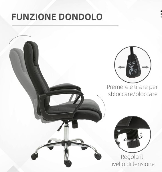 Vinsetto Sedia da Ufficio Ergonomica, Basculante e Imbottita con Altezza Regolabile, 62x76x110-119 cm, Nero | Aosom Italy