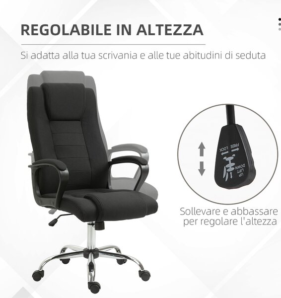 Vinsetto Sedia da Ufficio Ergonomica, Basculante e Imbottita con Altezza Regolabile, 62x76x110-119 cm, Nero | Aosom Italy