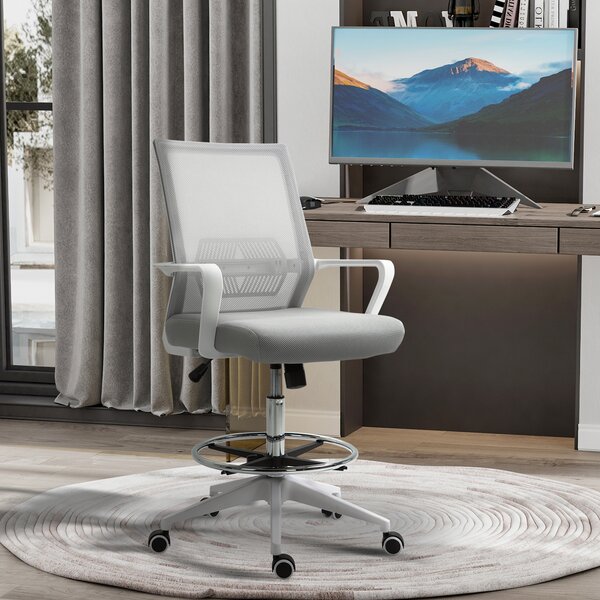 Vinsetto Sedia da ufficio poltrona da ufficio altezza regolabile dim. 64L x 59P x 104-124H cm sgabello da ufficio girevole 360° maglia traspirante grigio e bianco