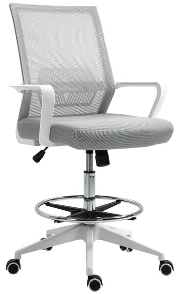 Vinsetto Sedia da ufficio poltrona da ufficio altezza regolabile dim. 64L x 59P x 104-124H cm sgabello da ufficio girevole 360° maglia traspirante grigio e bianco