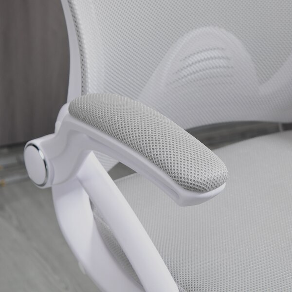 Vinsetto Sedia da ufficio sedia da ufficio con seduta alta regolabile poggiapiedi pieghevole girevole 360° maglia traspirante dim. 64L x 60l x 106-126H cm grigio e bianco