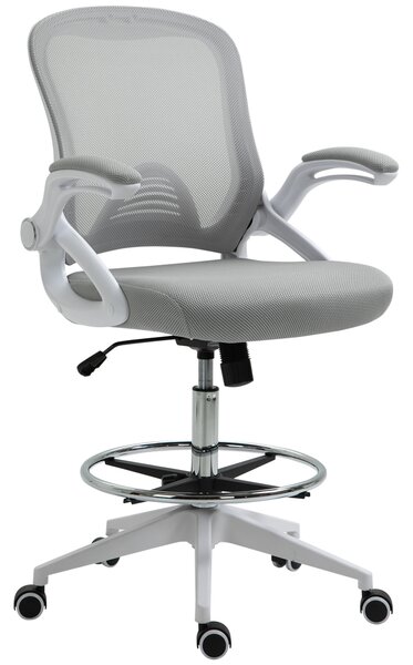Vinsetto Sedia da ufficio sedia da ufficio con seduta alta regolabile poggiapiedi pieghevole girevole 360° maglia traspirante dim. 64L x 60l x 106-126H cm grigio e bianco