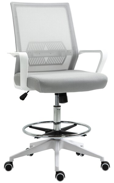 Vinsetto Sedia da ufficio poltrona da ufficio altezza regolabile dim. 64L x 59P x 104-124H cm sgabello da ufficio girevole 360° maglia traspirante grigio e bianco