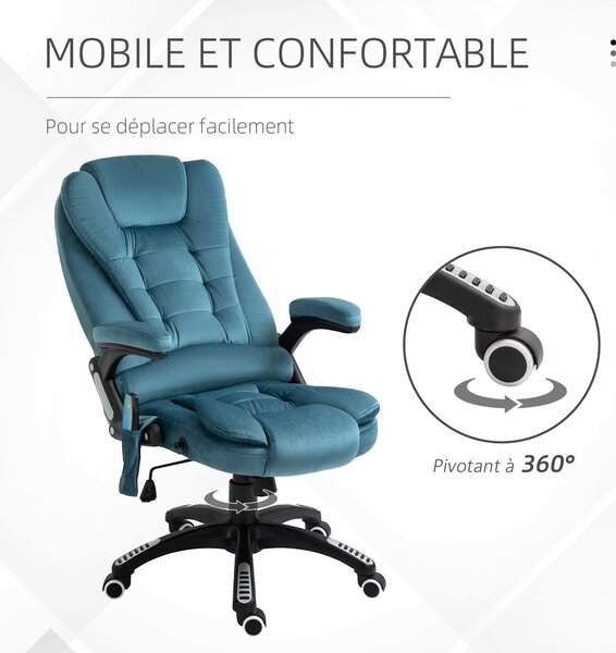 Vinsetto Poltrona da ufficio massaggiante e riscaldante, sedia da ufficio, sedia ergonomica con altezza regolabile, schienale reclinabile e telecomando filare, girevole a 360° tessuto di poliestere blu