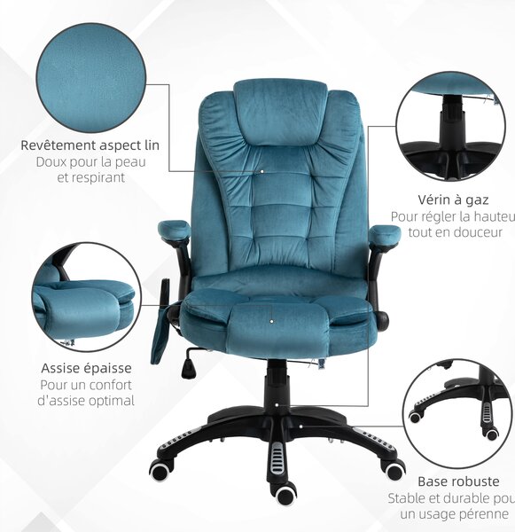 Vinsetto Poltrona da ufficio massaggiante e riscaldante, sedia da ufficio, sedia ergonomica con altezza regolabile, schienale reclinabile e telecomando filare, girevole a 360° tessuto di poliestere blu