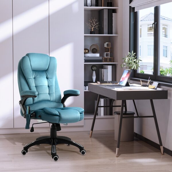 Vinsetto Poltrona da ufficio massaggiante e riscaldante, sedia da ufficio, sedia ergonomica con altezza regolabile, schienale reclinabile e telecomando filare, girevole a 360° tessuto di poliestere blu