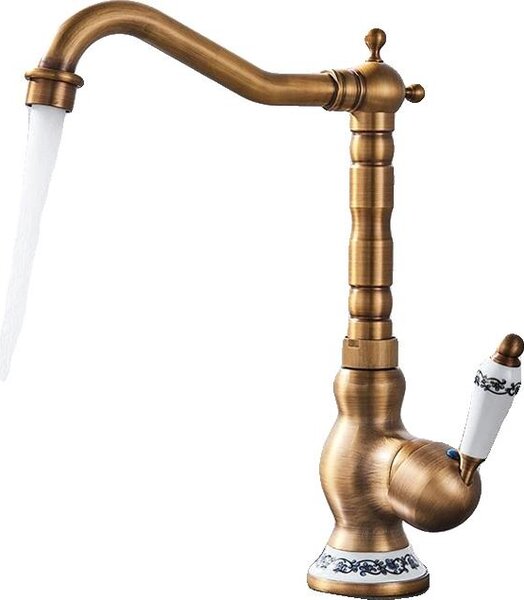 Rubinetto da cucina, montaggio a parete, monocomando, ottone antico A Alto