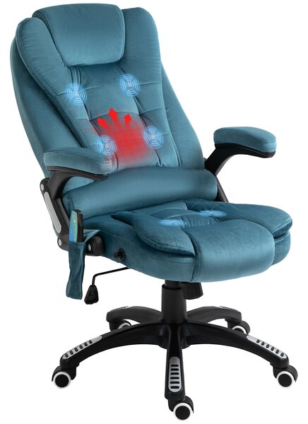 Vinsetto Poltrona da ufficio massaggiante e riscaldante, sedia da ufficio, sedia ergonomica con altezza regolabile, schienale reclinabile e telecomando filare, girevole a 360° tessuto di poliestere blu