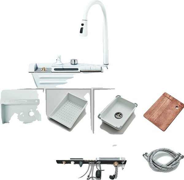 Rubinetto da cucina, display digitale, regolazione della temperatura, bianco 75X45