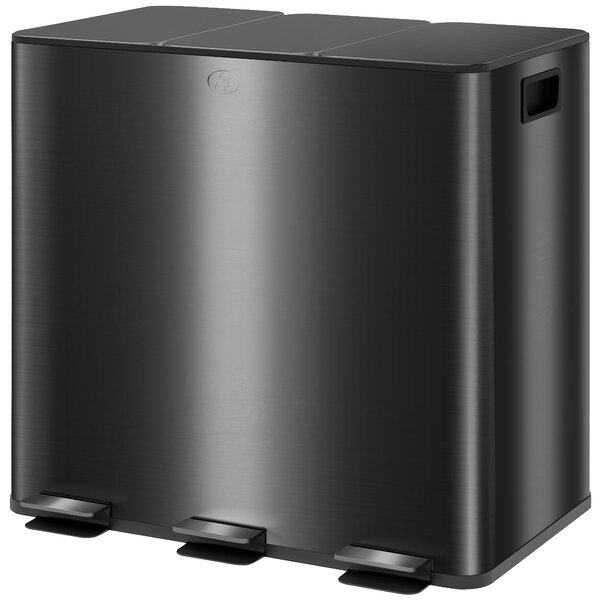 HOMCOM Bidone da cucina 45L con 3 scomparti da 15L, coperchio, secchi interni rimovibili, 3 x 15L, nero