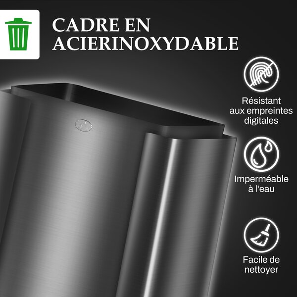 HOMCOM Bidone da cucina 45L con 3 scomparti da 15L, coperchio, secchi interni rimovibili, 3 x 15L, nero