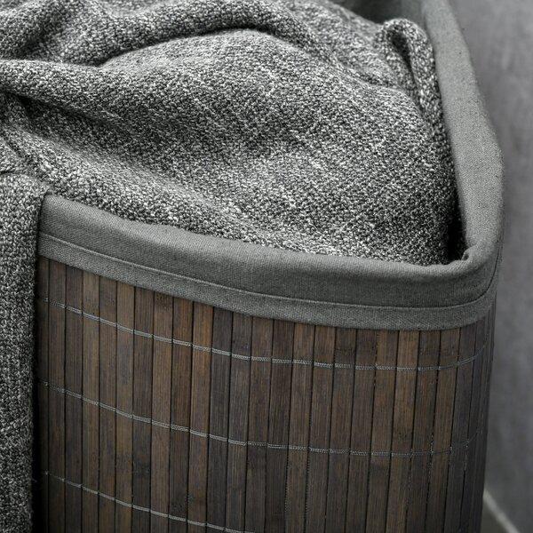 HOMCOM Cesto per il bucato in bambù d'angolo 55L con coperchio e sacco rimovibile 38 x 38 x 57 cm grigio