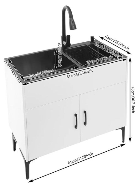 Lavabo, doppio lavabo, rubinetto estraibile, BIANCO