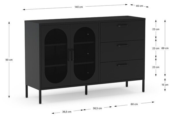 Cassettiera nera 140x90 cm Diora - Marckeric