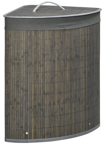 HOMCOM Cesto per il bucato in bambù d'angolo 55L con coperchio e sacco rimovibile 38 x 38 x 57 cm grigio