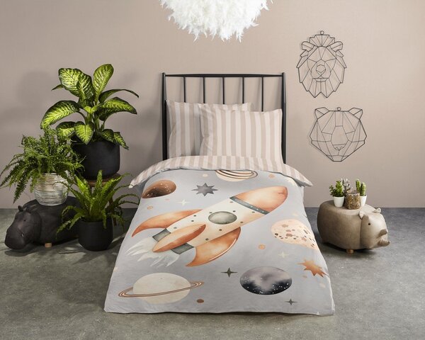 Set copripiumino e federa da bambini greige in cotone per letto singolo 140x200 cm Explore – Good Morning