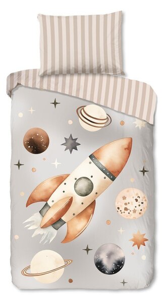 Set copripiumino e federa da bambini greige in cotone per letto singolo 140x200 cm Explore – Good Morning
